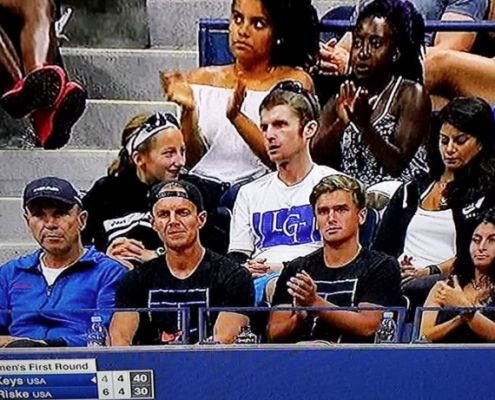 John Reed in Madison Keys' player box at the U.S. Open